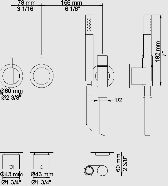 VOLA 2471 + 2400FV – Mitigeur inverseur baignoire / douche complet – Finition Laiton (Brass)