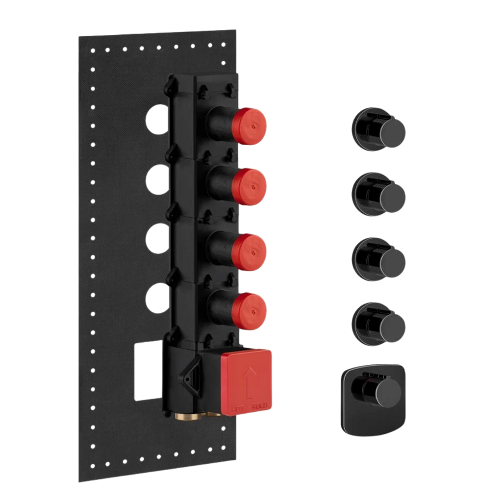 Gessi Tondo Wellness 43238#299 + 43107 – Mitigeur thermostatique mural 4 sorties complet – Noir Mat