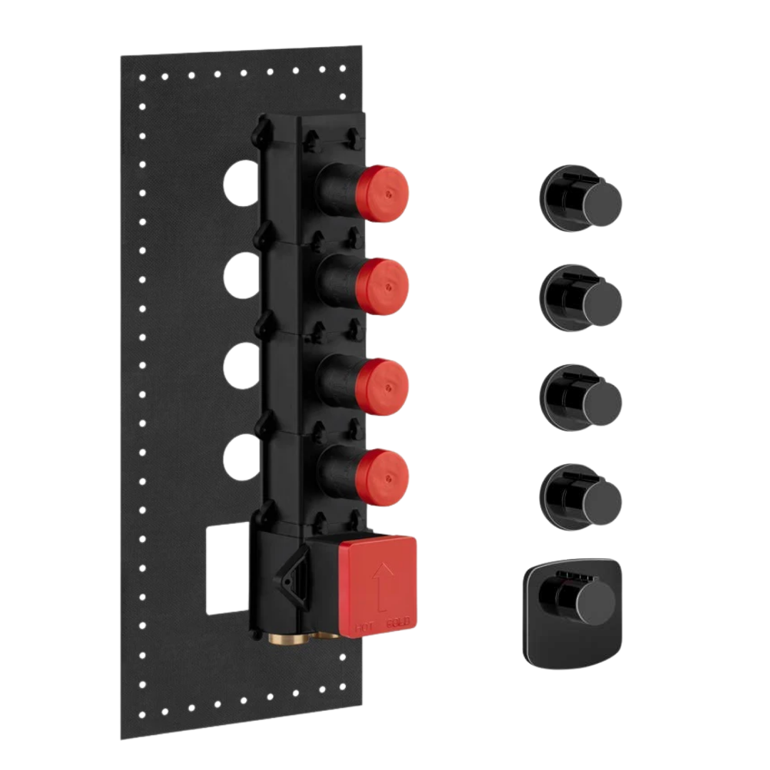 Gessi Tondo Wellness 43238#299 + 43107 – Mitigeur thermostatique mural 4 sorties complet – Noir Mat