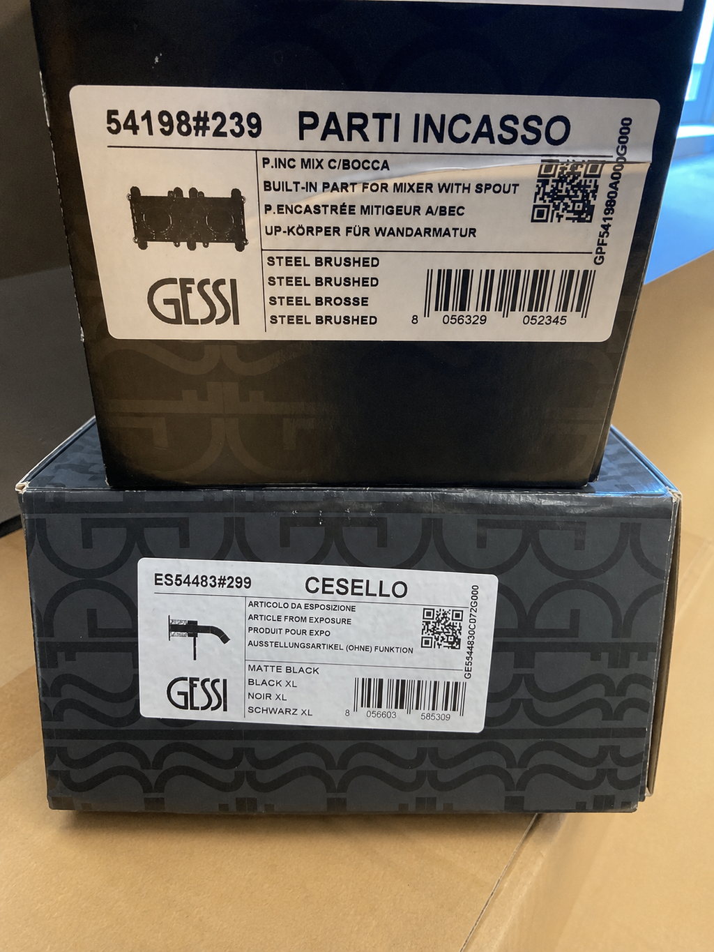 GESSI 316 Cesello Mitigeur Lavabo Mural Noir XL PVD avec Partie Encastrée 54198 – Made in Italy