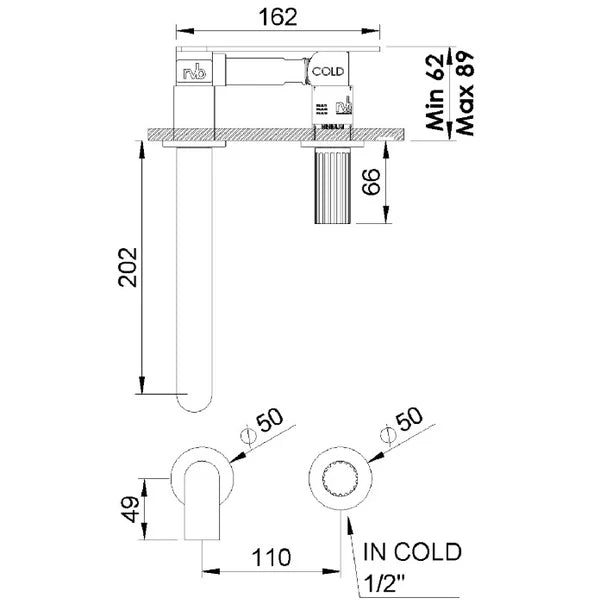 RVB Joe — Robinet lave-mains mural encastré – Réf. 4086.36.48 – BEC 200 mm – Blanc Mat