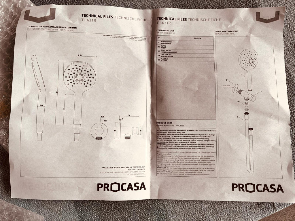 PROCASA T1.622R – Kit douchette ronde avec sortie murale intégrée – Noir mat