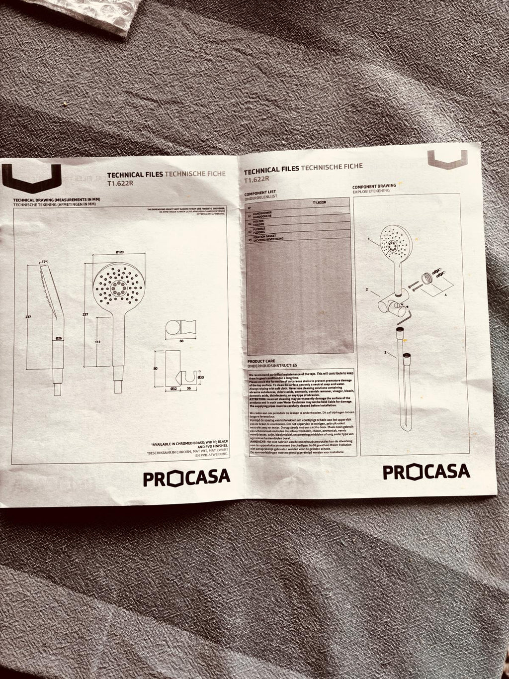 PROCASA / Water Evolution T1.621R.01 – Kit douchette ronde 2 jets avec raccord mural intégré – Chrome