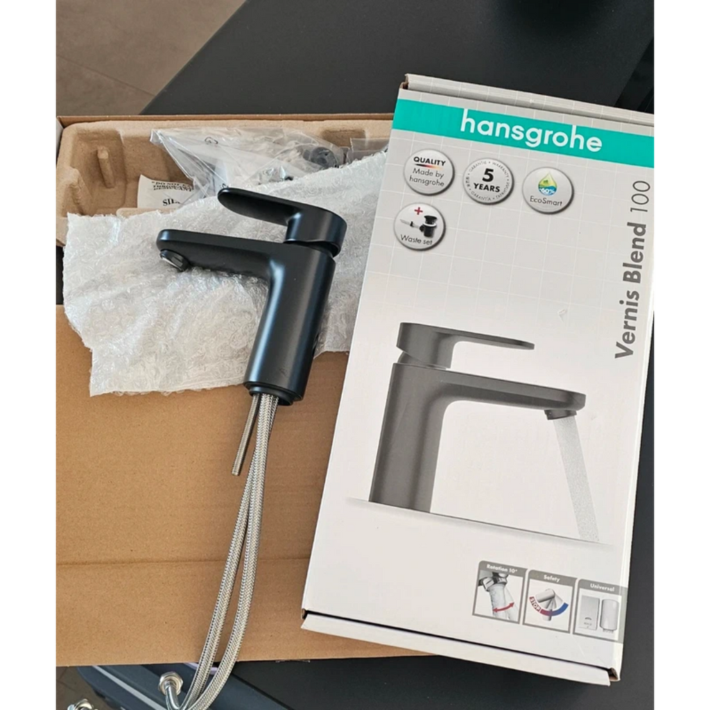 Hansgrohe Vernis Blend 100 CoolStart Noir Mat – Mitigeur lavabo avec tirette et vidage – Réf. 71551670